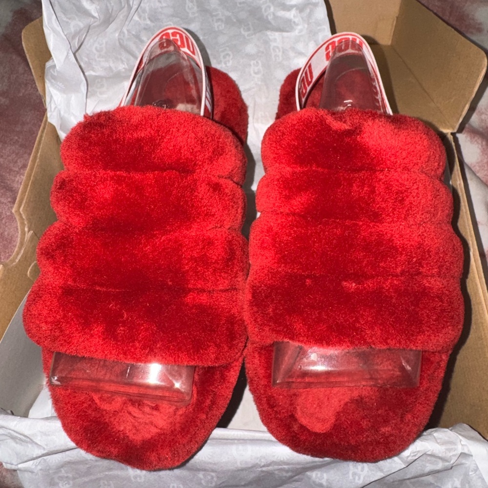 UGG Red Fluff Yeah Slides